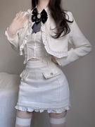 小香风套装女秋季名媛气质外套不规则衬衫高腰显瘦短裙子两件套潮