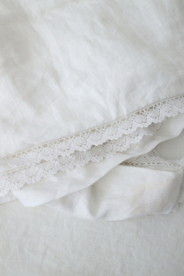 法国亚麻纯亚麻，水洗麻布白色蕾丝花边床单
