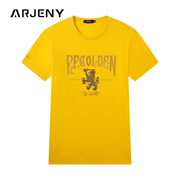 安杰尼男装夏季棉氨圆领黄色白色男士休闲短袖T恤体恤JN812062414