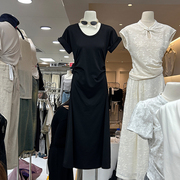 十三行女装法式复古短袖连衣裙女夏天设计感收腰褶皱气质长裙
