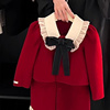 韩国童装女童毛呢套装秋冬洋气过年服加绒红色，外套背心裙两件套潮
