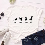 夏季女式T恤可爱猫印花短袖女士T恤时髦原宿图形T恤大码时尚女式