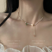 森系郁金香珍珠流苏项链手作小众设计轻奢精致优雅花朵锁骨链颈链
