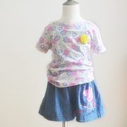 夏季中童女童装粉红小猪，短袖纯棉t恤柔软时尚牛仔裙两件套装2-7岁
