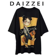 DAIZZEI~大版半袖上衣女夏季卡通人物印花纯棉短袖T恤情侣装
