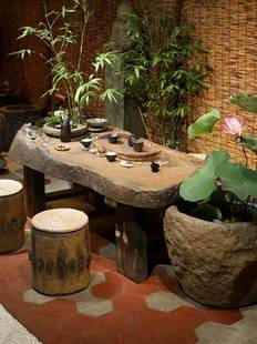 中式循环流水禅意功夫茶台茶几桌椅组合客厅庭院户外微景观鱼池