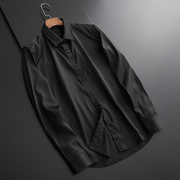 黑色衬衫男高级感定制衣服衬衣男士长袖商务正装高端真丝休闲寸衫