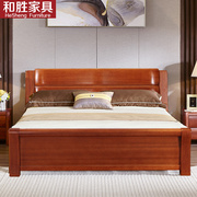 现代新中式全实木床1.51.8米高箱床海棠木双人大床储物床主卧家具