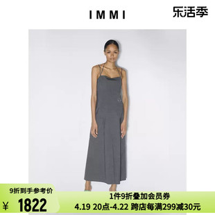 IMMI 设计师品牌夏季女士深灰色超薄精纺羊毛吊带工装连衣裙