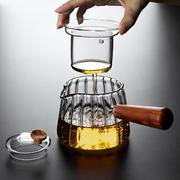 日式玻璃功夫茶具套装家用煮茶壶侧木把泡茶器单壶茶杯加厚耐高温
