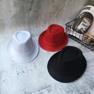 绅士帽子夏天复古英伦时尚青年男女红色亚麻爵士帽休闲小礼帽儿童