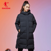 中国乔丹女装运动羽绒服女2023冬季中长款厚款保暖连帽外套女