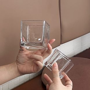 创意正方形玻璃杯家用水杯子，小茶杯咖啡杯，冷饮杯ins简约透明杯