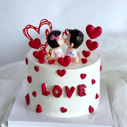 七夕情人节蛋糕装饰亲嘴娃娃，情侣摆件告白爱心，蜡烛生日装饰配件