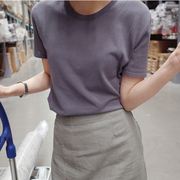 紫色短袖T恤女夏季2023chic港味ins超火宽松针织白色纯棉上衣