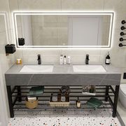简约落地式双人浴室柜组合卫生间岩板洗漱台双盆公共厕所洗手