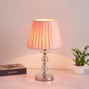北欧水晶客厅台灯触摸创意，粉红色浪漫现代简约智能卧室床头柜台灯