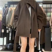 欧洲站2024秋季高级感英论风立领单排扣系腰带宽松小个子风衣外套