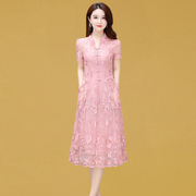 夏装改良旗袍连衣裙中长款韩版显瘦中年女士年轻款蕾丝裙子