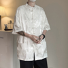 新中式男装白衬衫半袖中国风，唐装高级垂感短袖，龙暗纹(龙暗纹)双面外套衬衣