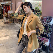 西装外套女韩版2021年秋季时尚气质网红中长款双排扣西服上衣长袖