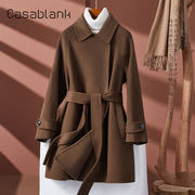 casablank双面羊绒大衣女，中长款修身高端通勤小个子毛呢外套