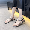 韩版仙女风网红夏季夹趾凉鞋，女学生罗马夹(罗马夹，)脚水钻平底鞋沙滩鞋