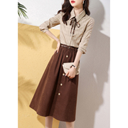 2023秋季韩版时尚蝴蝶结系带格子衬衫半身裙两件套套装