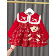 红色裙子婴儿女童冬装连衣裙，加绒儿童公主，裙秋冬衣服一岁宝宝冬季