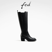fed加绒长筒靴冬季靴子弹力时装靴真皮瘦瘦靴女款R1128-ZF557
