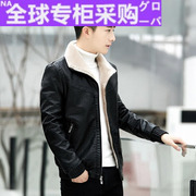 日本冬季皮夹克派克服男短款皮毛一体外套韩版潮帅气