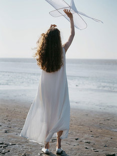 softself/风的形状 法式浪漫白色珍珠扣背心无袖大摆连衣裙子夏季