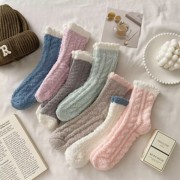 珊瑚绒袜子女冬季加厚加绒保暖地板袜睡眠月子，袜秋冬睡觉袜子
