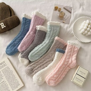 珊瑚绒袜子女冬季加厚加绒保暖地板袜，睡眠月子袜秋冬睡觉袜子