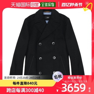 香港直发hugoboss雨果博斯男士大衣外套，黑色长袖双排扣时尚