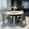 爵士白天然大理石悬浮圆桌家用现代轻奢意式高端设计师餐桌椅组合