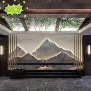 3d新中式木格栅造型背景，墙布火锅饭店包间装修壁纸仿发光山水墙纸