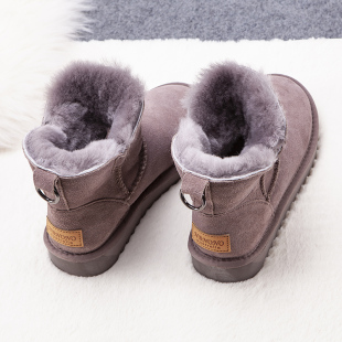冬季羊皮毛一体雪地靴女靴子牛皮羊毛中筒棉鞋防滑底短筒加绒短靴