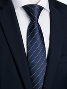 男士领带正装商务品牌高档蓝色条纹领带衬衫男学院风潮休闲手打款
