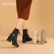 达芙妮短靴女2022年秋季马丁靴女法式黑色高跟，短靴瘦瘦靴子女