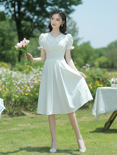 法式白色小礼服裙女2024平时可穿领证登记宴会气质洋装连衣裙