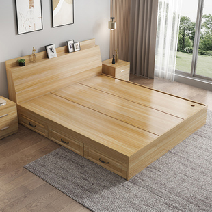 榻榻米床箱体板式床小户型，双人床现代简约收纳抽屉，储物床专用床架