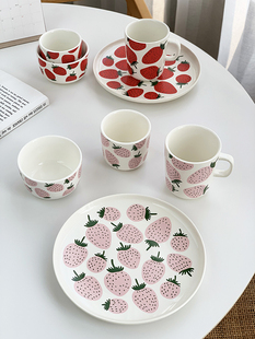 安木良品大厂订单ins可爱粉红草莓设计陶瓷马克杯菜盘子餐具套装