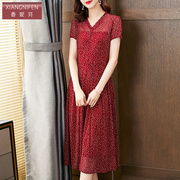 香妮芬红色时尚洋气，中年妈妈连衣裙，2024春夏装短袖高端台湾纱