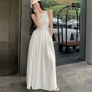 白色吊带连衣裙女2023夏季 法式工字背心裙设计感收腰a字长裙