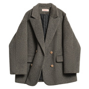灰色短款西装呢子大衣女秋冬季宽松小个子，高级感加厚毛呢外套