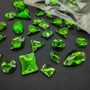 深绿色超闪水晶玻璃手缝钻圆形正方异形舞服缝衣服孔绿浅绿钻