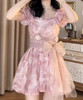 重工花朵公主裙粉色芭蕾舞，蓬蓬裙子复古洛丽塔连衣裙网纱蝴蝶结裙