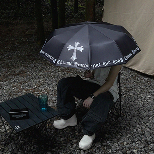 潮牌克罗心雨伞全自动加大双人太阳伞男女街头风晴雨两用黑胶防晒