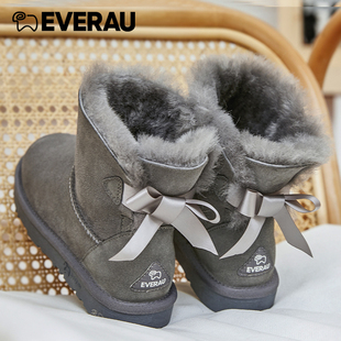 everau雪地靴女皮毛一体冬季短筒靴加绒加厚保暖雪地靴ea3005